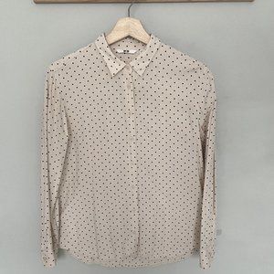 Women Polka Long Sleeve Button-Down Shirt - size S / Ivory